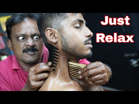 Just Relax | Big Eye Barber Head And Neck Massage ASMR | Neck Crack | Ear Crack | Comb Massage ASMR
