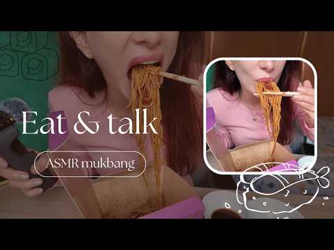 ASMR Mukbang ¿Comemos juntos? 🍜🍣 Charlita con noodles y sushi! (Soft Spoken)