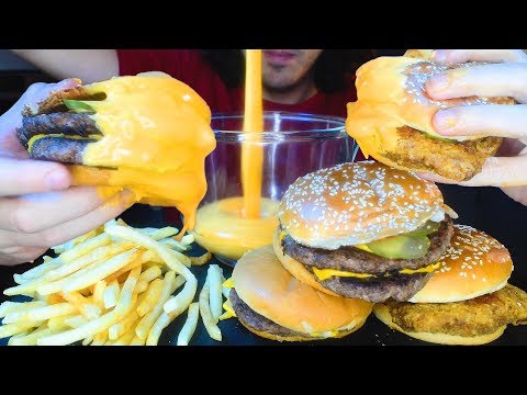 MCDONALDS CHEESE SAUCE FEAST! BURGERS CHICKEN & FRIES * ASMR NO TALKING * | Nomnomsammieboy