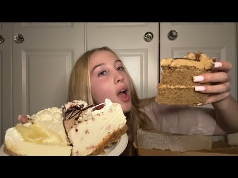 Asmr eating cheesecake and cakes from a small business mukbang 