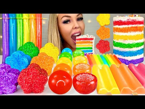 ASMR RAINBOW CAKE MUKBANG 먹방 WAX STICK, MARSHMALLOW, HUNNIBEE ASMR 꿀벌