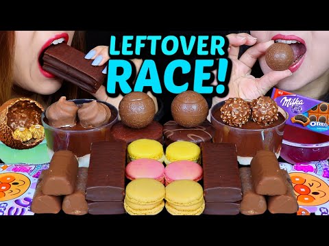 ASMR LEFTOVER DESSERT RACE! MILKA OREO CHOCOLATE, PROFITEROLES, MINI DOVE ICE CREAM, JELLY, GUMMY 먹방