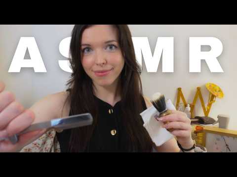 ASMR Classic Barbershop Face Shave ✂️ Straight Razor & Shaving Cream