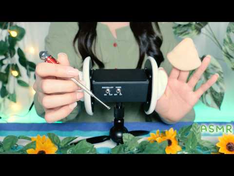ASMR 초록초록 봄날 귀청소🌿(쇠귀이개+물먹인 퍼프 귀소독+블루예티 목소리) | Spring Ear Cleaning(Metal ear pick, wet puff)