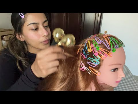 Hair Playing ASMR with clips and massage 