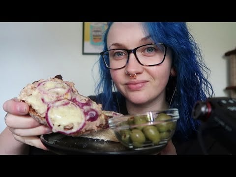 ASMR Floor Mukbang - Eating Tuna & Red Onion Melt Rolls And Olives 🥪