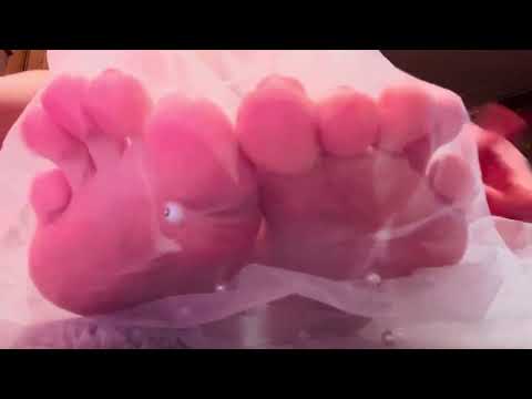 ASMR bare feet in lace fabric relaxing