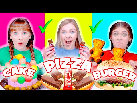 ASMR Decoration Challenge Pizza VS Cake VS Burger Eating Sounds