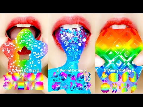 Emoji Food (Galaxy & RainBow) 갤럭시, 무지개 이모지 입술 먹방  Satisfying Eating Sounds [ASMR MUKBANG]