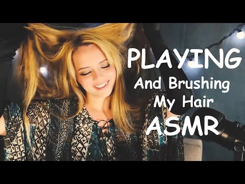 ASMR Brushing And Playing With Long Natural Hair. Hair Mess. Satin Gloves (ASMR No Talking)