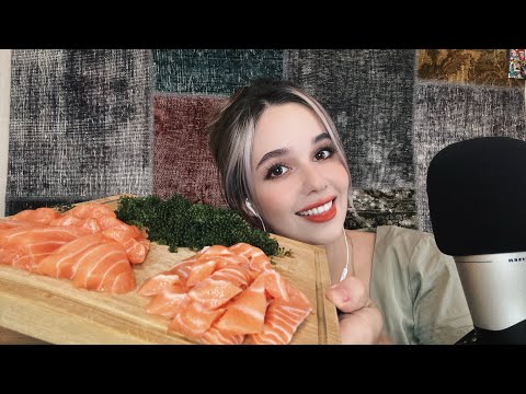 ASMR eating salmon and seaweed