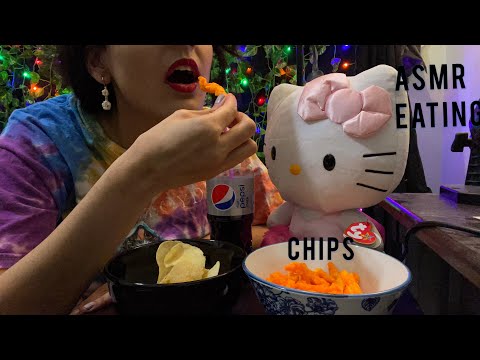 ASMR Eating Chips tapping,eating sounds, whispering) Eating Dill Pickle Chips Eating Cheetos Chips♡