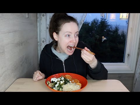 ASMR Whisper Eating Sounds | Feta Cheese Covered Sweet Potato, Tofu & Greens | Mukbang 먹방