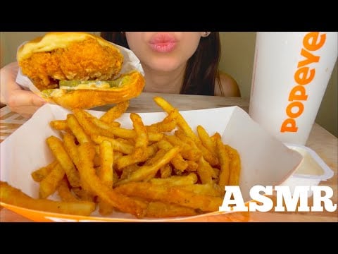 ASMR POPEYES SPICY CHICKEN SANDWICH ( Eating Sounds)