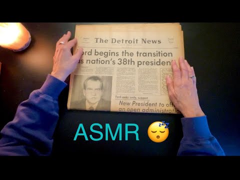 Soft-Spoken ASMR ~ Flipping Through a 1974 Detroit Newspaper the Day Nixon Resigned, Crinkly Paper