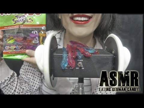 ASMR Eating Candy From Around The World 🌍 🍬 - German Snakes 🐍  Candies 3DIO 💜Eating SOUNDS💜🇩🇪