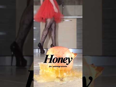 High Heels Crushing Food: Honey vs. Pomegranate! Oddly Satisfying! ASMR