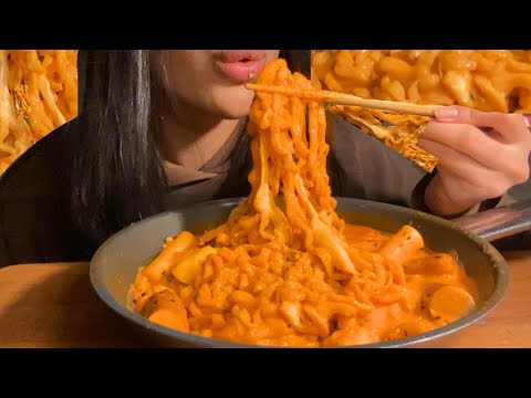 Creamy Spicy Rosé Tteokkbokki + Buldak Carbonara Ramen + Sausage Mukbang ASMR 🍜| no talking | 로제 떡볶이