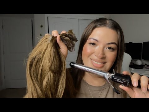 ASMR| Adding hair extensions on your hair & styling your hair- (hair clipping & brushing)