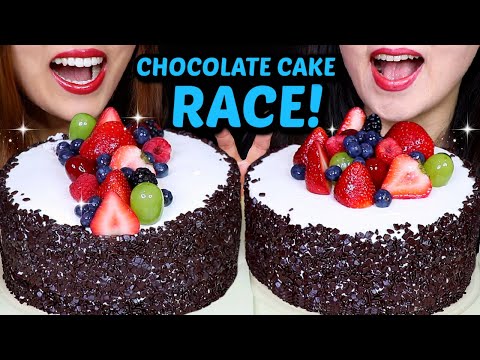 ASMR BIG CHOCOLATE CAKE RACE! 초콜릿 케이크 먹방 ケーキ केक *BIG BITES* HUGE FRESH FRUIT CREAM CAKES 먹방