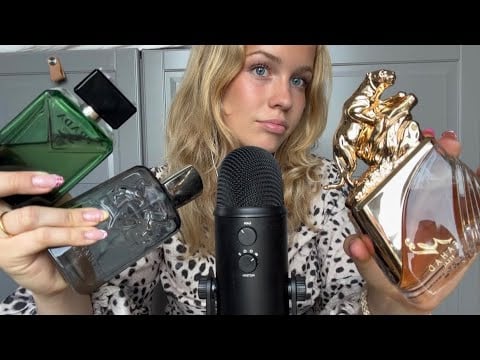 ASMR on boyfriends fragrances 🫧🧴✨ (tapping, scratching, lid sounds)