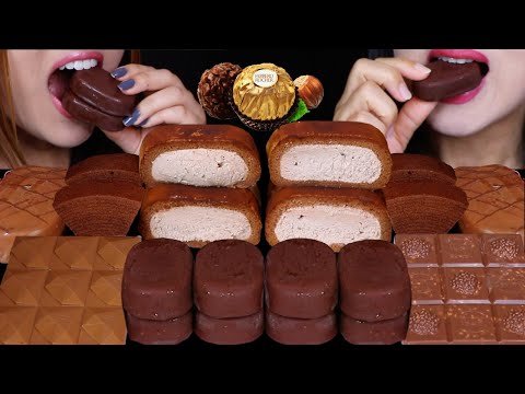 ASMR DARK CHOCOLATE  TICO ICE CREAM, FRESH CREAM CAKES, FERRERO ROCHER BAR, BAUMKUCHEN CAKE 먹방