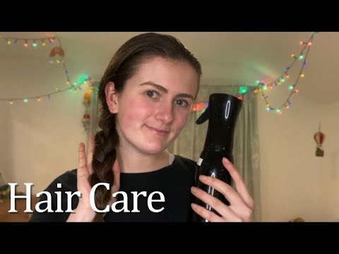 [ASMR] Hair Care Routine | Soft Spoken | Brushing, parting, spray bottle, braiding, hair sounds