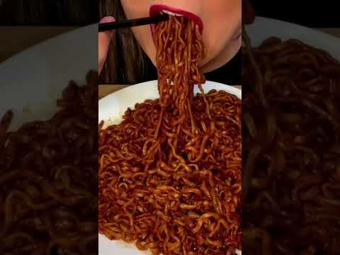 Spicy Black Bean Fire Noodles #shorts #asmr