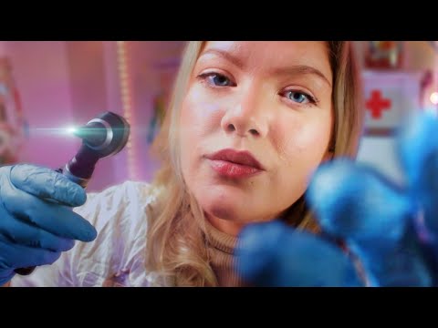 ASMR Face and Ear Exam, Skin and Otoscope Ear Inspection, Treatment