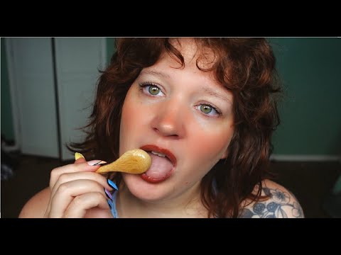ASMR eating you with wooden spoon, no talking, intense mouth sounds