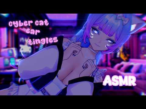 [ASMR] Cyber Cat Ear Massage & Soft Whispering 💖 Dry and with Oil