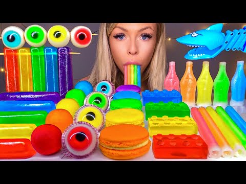 ASMR *RAINBOW FOOD* JELLY NOODLES, NIK-L NIP WAX STICK, EYEBALL JELLY, LEGO, SOUR CANDY MUKBANG 먹방