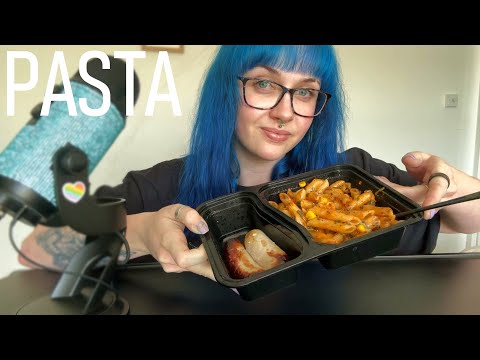 ASMR Eating Tomato Mascarpone Cheesy Pasta & Chicken Sausages