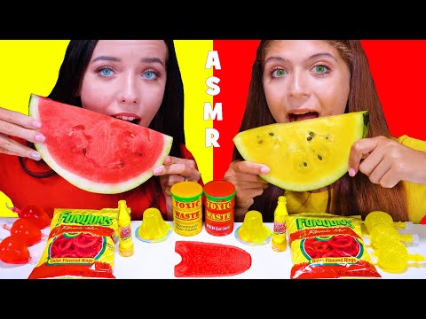 ASMR YELLOW FOOD VS RED FOOD CHALLENGE | EATING SOUNDS LILIBU