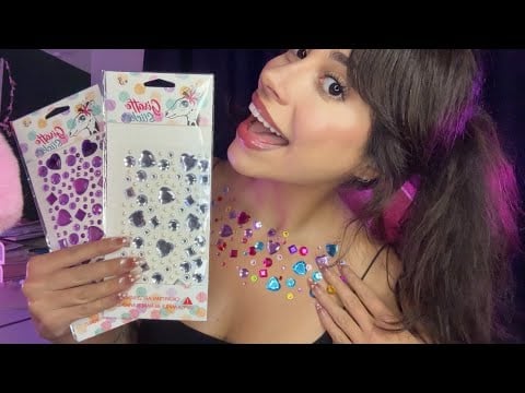 ASMR 🎧 RHINESTONE SCRATCHING 💎 TAŞLI STICKERLAR VE BODY TRIGGERS 🍓❤️