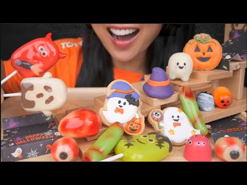 LUKCHUP THAI DESSERT + HALLOWEEN CANDY (ASMR EATING SOUNDS) LIGHT WHISPERS | SAS-ASMR