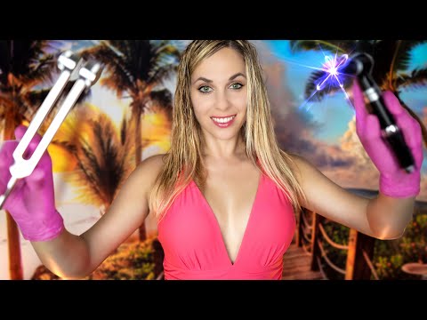 ASMR 🌴 beach Ear cleaning, EXAM, hearing test, Personal Attention for sleep, ROLEPLAY