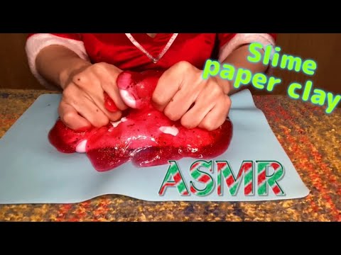 【ASMR】サンタコスしてスライムと紙粘土で遊びました！ We dressed up as Santa and played with slime and paper mache!