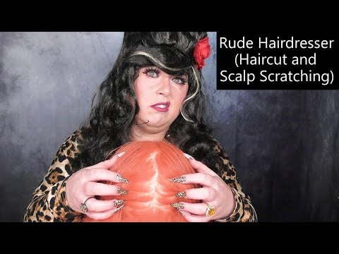 ASMR Rude Hairdresser (Gum Chewing, Haircut, Scalp Scratching with Long Nails, Scalp Check)