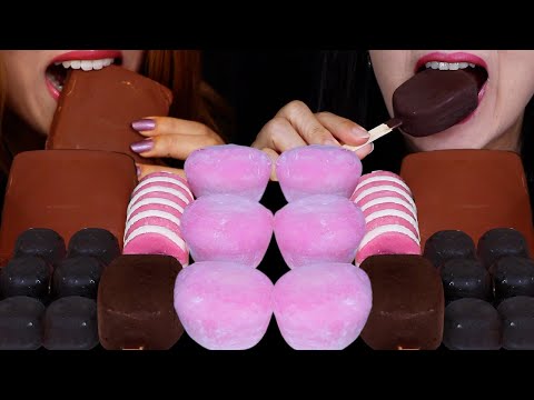 ASMR DARK CHOCOLATE DOVE ICE CREAM BARS, STRAWBERRY MOCHI ICE CREAM, KLONDIKE BAR, BON BON ICE CREAM