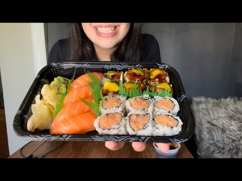 SUSHI PLATTER ASMR *SALMON, EEL AVOCADO, SPICY TUNA*