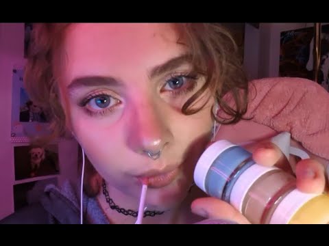 ASMR Spit Painting With Lipgloss Wand (lip scrubs, candy, wet mouth sounds)