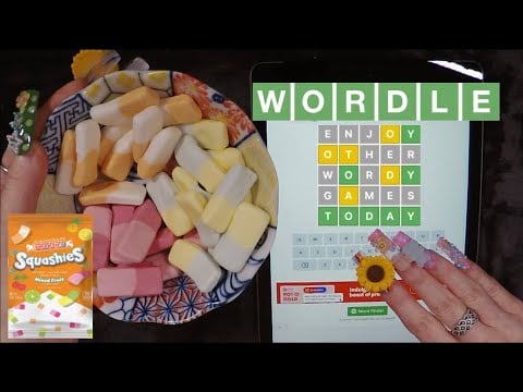 ASMR Eating Squashies & Playing WORDLE on iPad | Whispered
