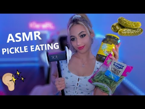 ASMR | 3DIO EATING PICKLES & SNAP PEAS ~no talking~ eating, swallowing, & crunching sounds 👂🥒✨