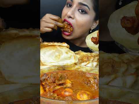 ASMR Eating Spicy Mutton Josh Curry,Whole Chicken Curry Masala,Poori Big Bites ASMR Eating Mukbang