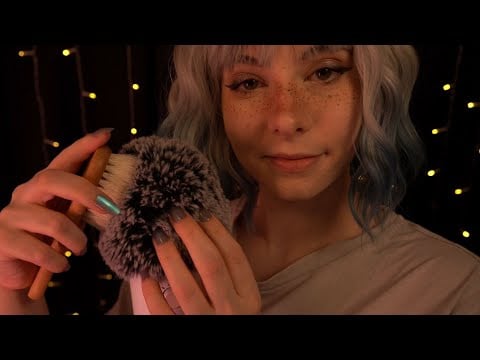 ASMR | soft fuzzy brushing & whispering you to sleep - ambience, ramble