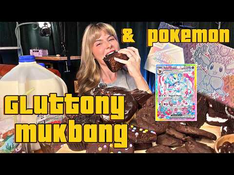 Chocolate GLUTTONY Mukbang 🍫🍰 + I PULLED THE $600 SYLVEON!! 😭🎴