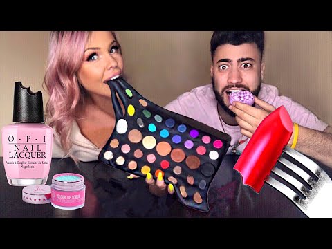 ASMR EATING EDIBLE CANDY MAKEUP (EXTREME CRUNCHY EATING SOUNDS/MUKBANG) EATING JAMES CHARLES PALETTE