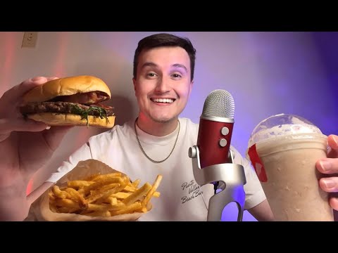 ASMR Eating Thanksgiving Dinner with Me 🦃🍴(burger & fries Mukbang)