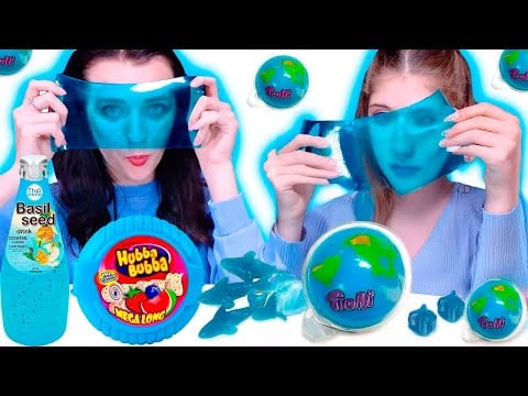 ASMR BLUE FOOD CHALLENGE By LiLiBu Candy Race, Giant Gummy Eyeballs Best Compilation